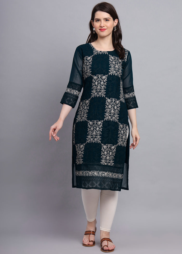 Teal Blue Readymade Georgette Kurti