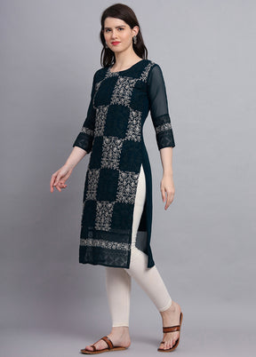 Teal Blue Readymade Georgette Kurti