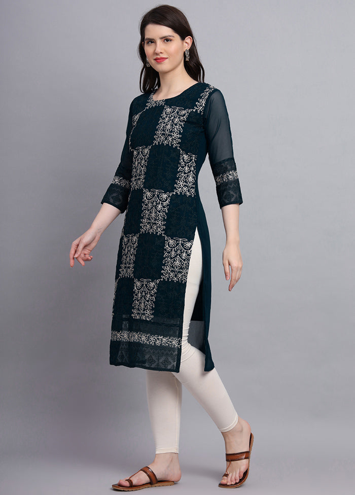 Teal Blue Readymade Georgette Kurti - Indian Silk House Agencies