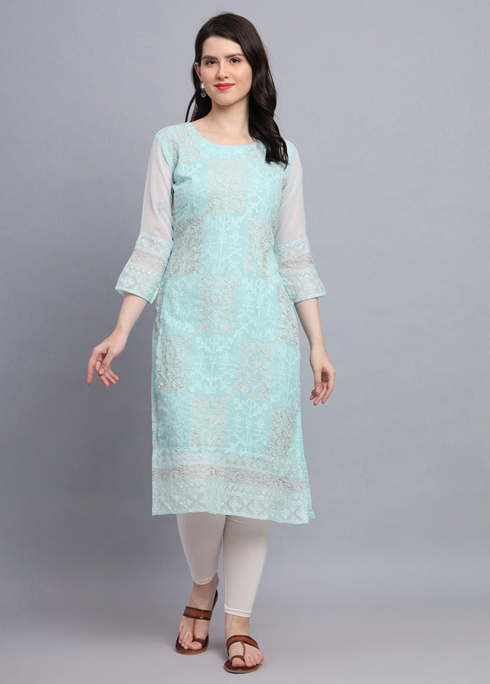 Sea Green Readymade Georgette Kurti