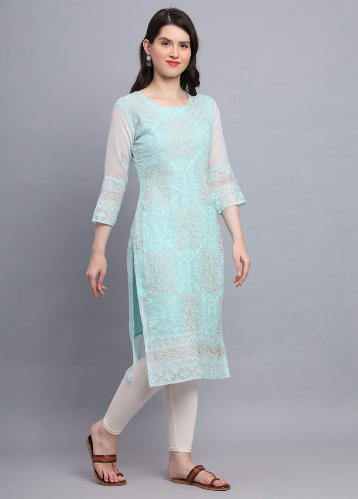 Sea Green Readymade Georgette Kurti