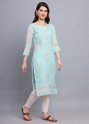 Sea Green Readymade Georgette Kurti