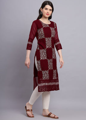 Maroon Readymade Georgette Kurti - Indian Silk House Agencies