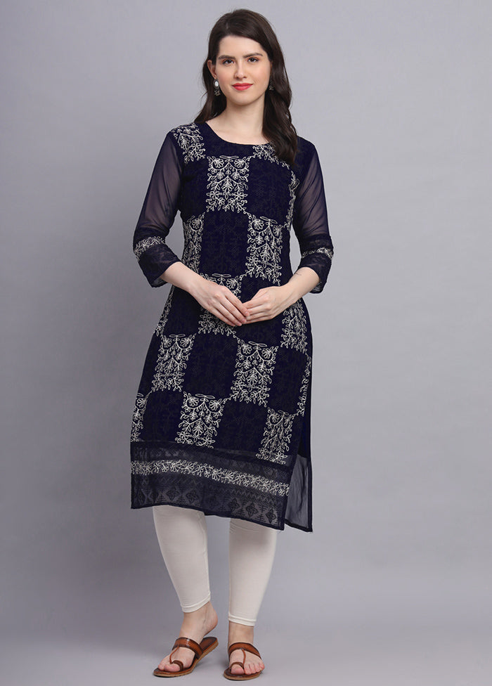 Blue Readymade Georgette Kurti - Indian Silk House Agencies