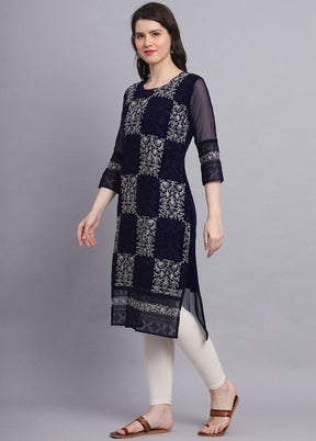 Blue Readymade Georgette Kurti - Indian Silk House Agencies