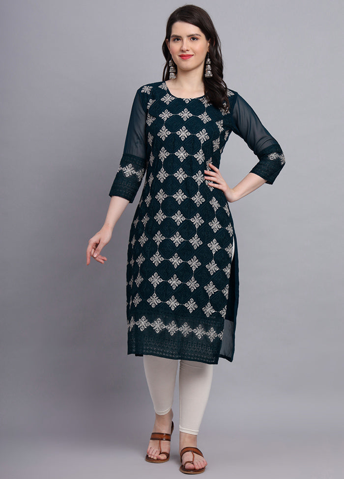 Teal Blue Readymade Georgette Kurti