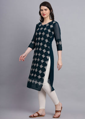 Teal Blue Readymade Georgette Kurti