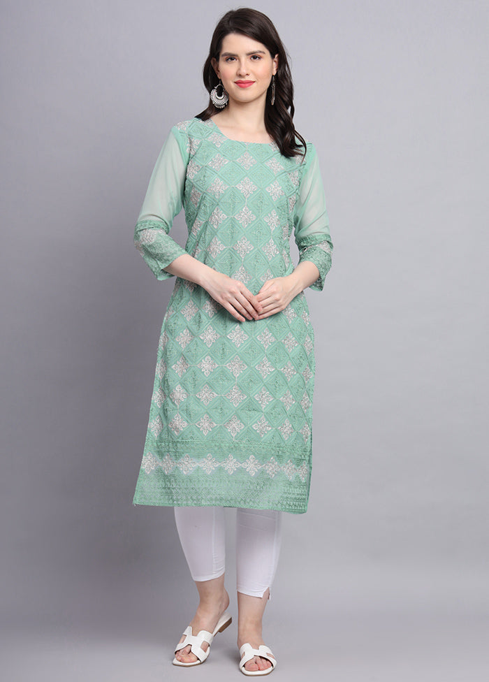 Sea Green Readymade Georgette Kurti - Indian Silk House Agencies