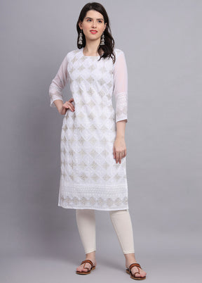 White Readymade Georgette Kurti