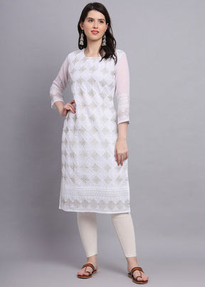 White Readymade Georgette Kurti - Indian Silk House Agencies