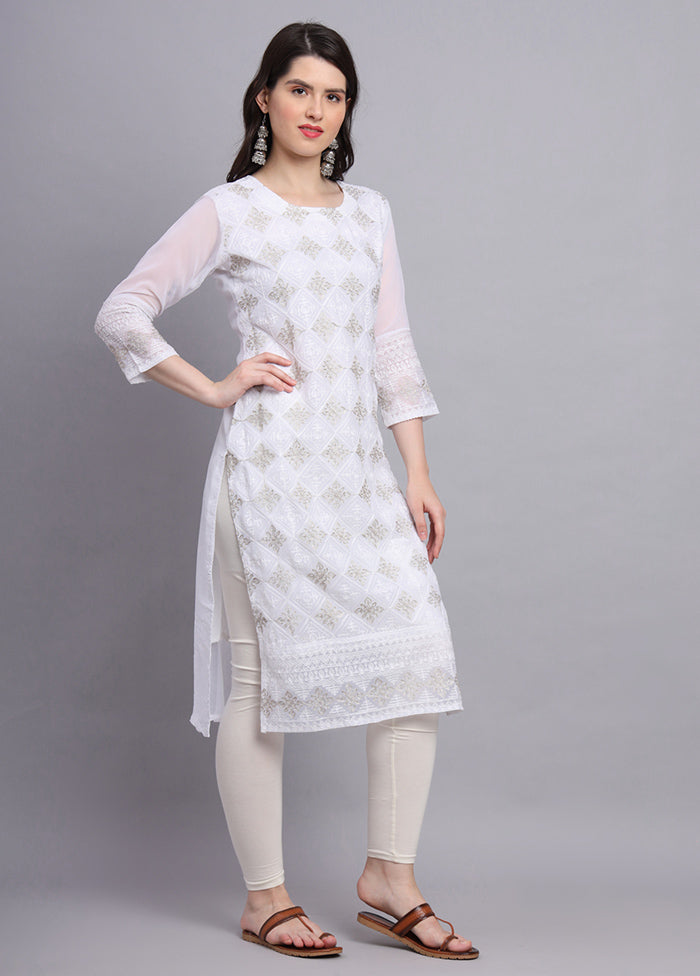 White Readymade Georgette Kurti