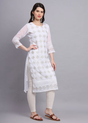 White Readymade Georgette Kurti