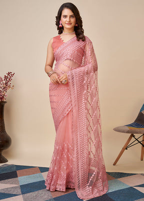 Pink Net Saree With Blouse Piece - Indian Silk House Agencies