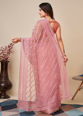 Pink Net Saree With Blouse Piece - Indian Silk House Agencies