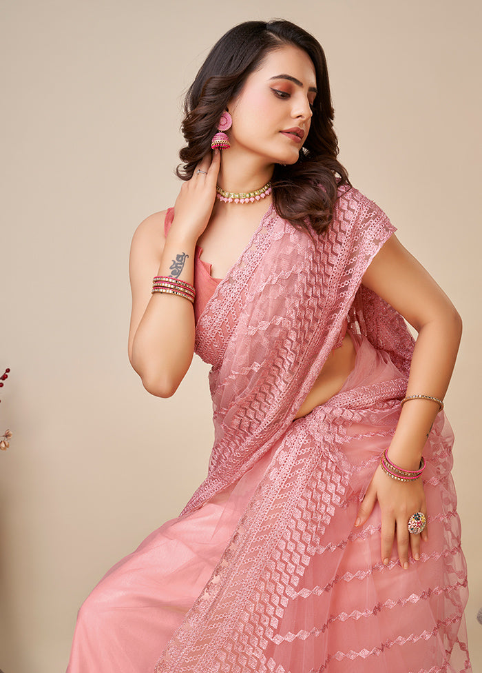 Pink Net Saree With Blouse Piece - Indian Silk House Agencies