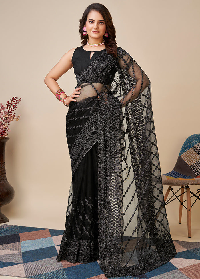 Black Net Saree With Blouse Piece - Indian Silk House Agencies