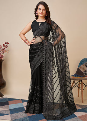 Black Net Saree With Blouse Piece - Indian Silk House Agencies