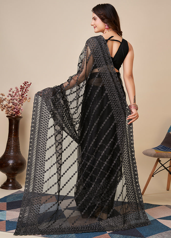 Black Net Saree With Blouse Piece - Indian Silk House Agencies