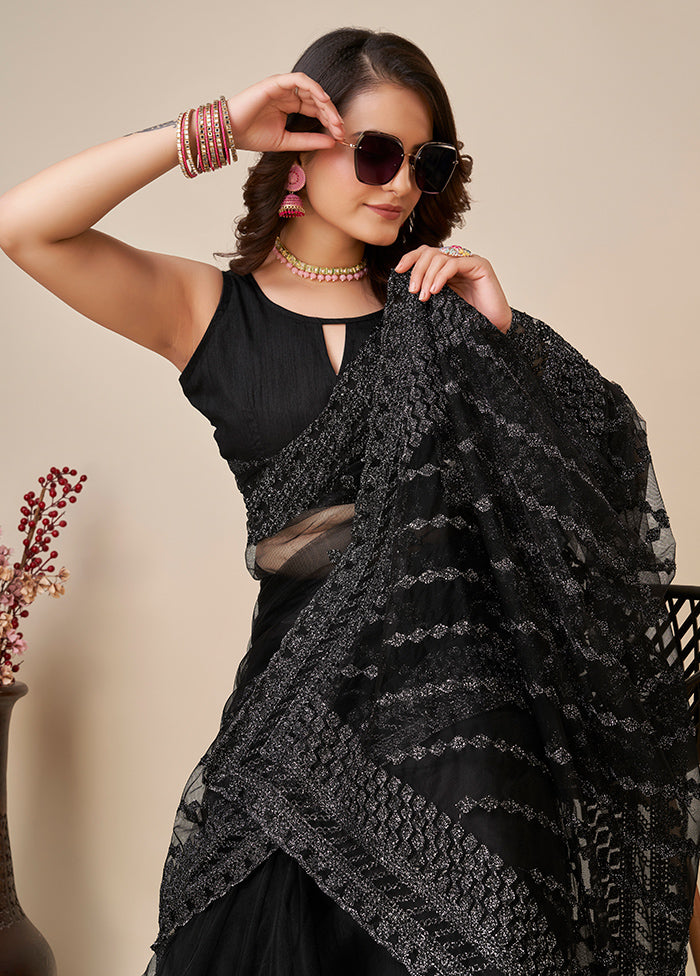 Black Net Saree With Blouse Piece - Indian Silk House Agencies