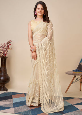 Beige Net Saree With Blouse Piece - Indian Silk House Agencies