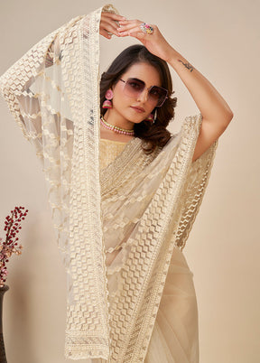 Beige Net Saree With Blouse Piece - Indian Silk House Agencies