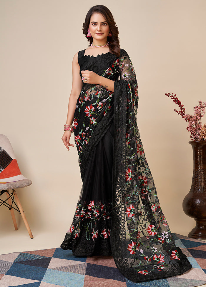 Black Net Saree With Blouse Piece - Indian Silk House Agencies