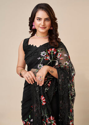 Black Net Saree With Blouse Piece - Indian Silk House Agencies