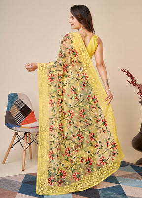 Yellow Net Saree With Blouse Piece - Indian Silk House Agencies