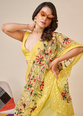 Yellow Net Saree With Blouse Piece - Indian Silk House Agencies