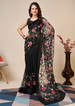 Black Net Saree With Blouse Piece - Indian Silk House Agencies