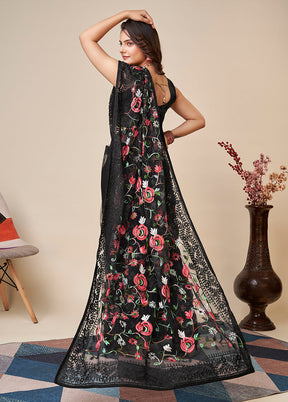 Black Net Saree With Blouse Piece - Indian Silk House Agencies