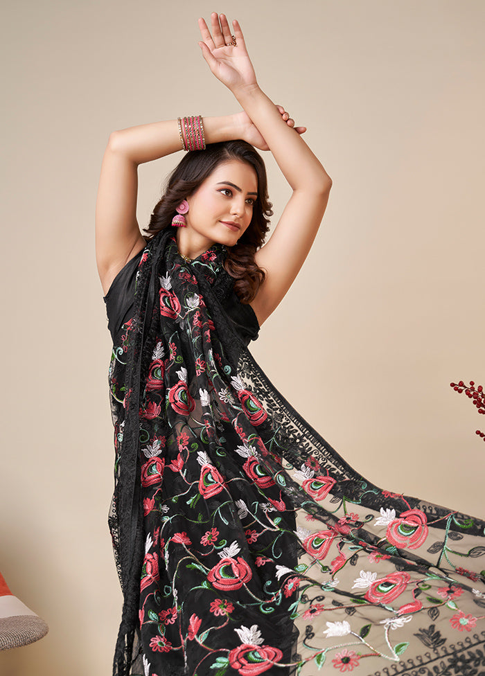 Black Net Saree With Blouse Piece - Indian Silk House Agencies