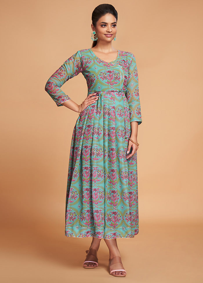 Sea Green Readymade Georgette Kurti