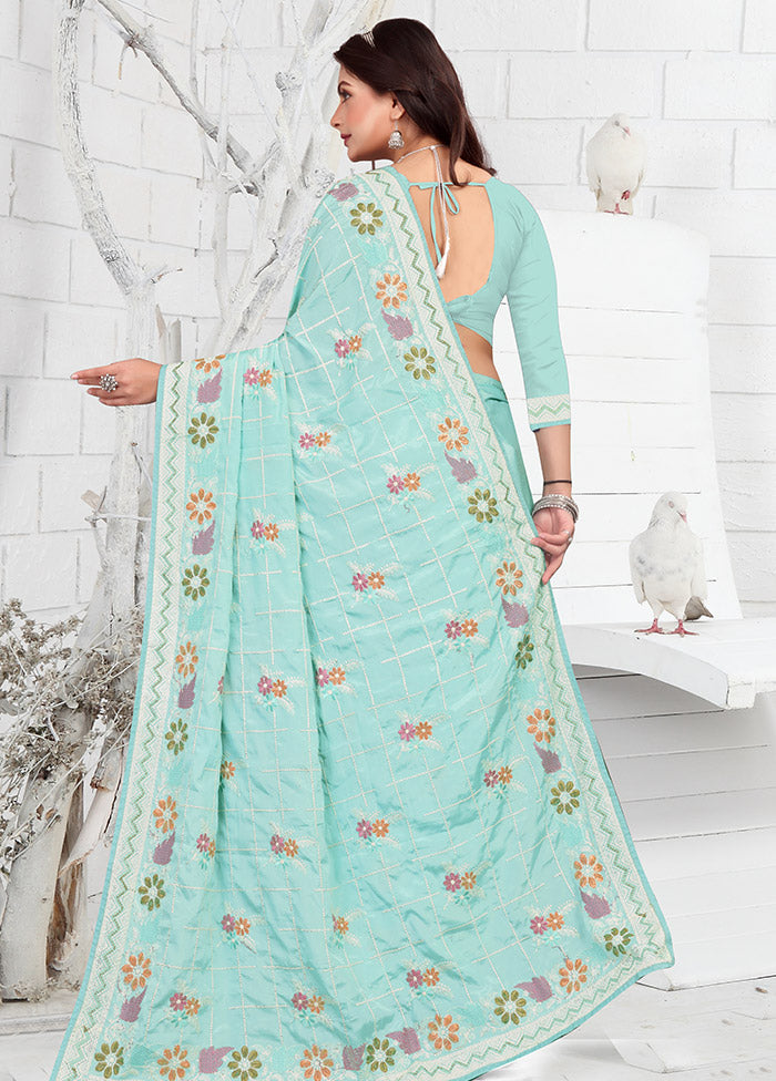 Sky Blue Georgette Saree With Blouse Piece - Indian Silk House Agencies