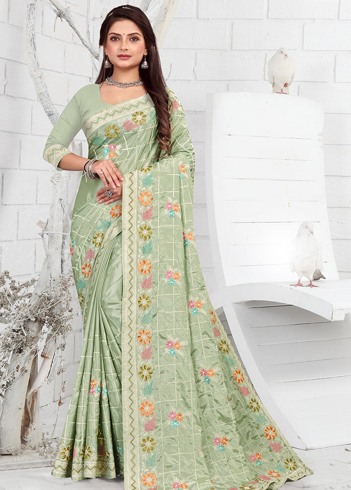 Green Georgette Saree With Blouse Piece - Indian Silk House Agencies