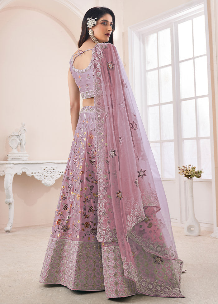 3 Pc Purple Silk Semi Stitched Lehenga Set - Indian Silk House Agencies