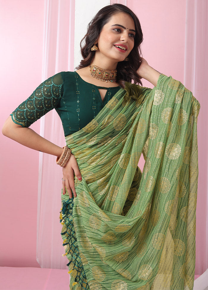 Green Georgette Saree With Blouse Piece - Indian Silk House Agencies