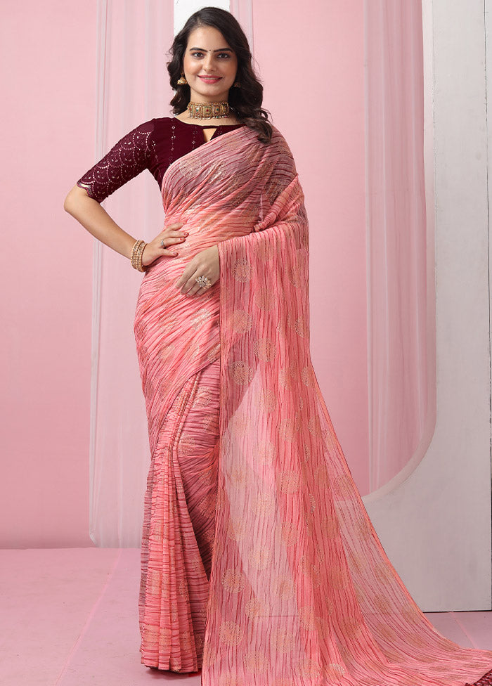 Peach Georgette Saree With Blouse Piece - Indian Silk House Agencies