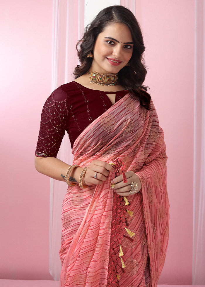 Peach Georgette Saree With Blouse Piece - Indian Silk House Agencies