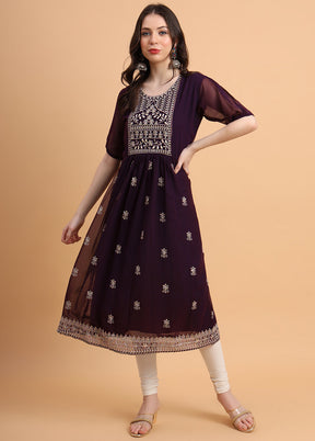 Wine Readymade Georgette Kurti