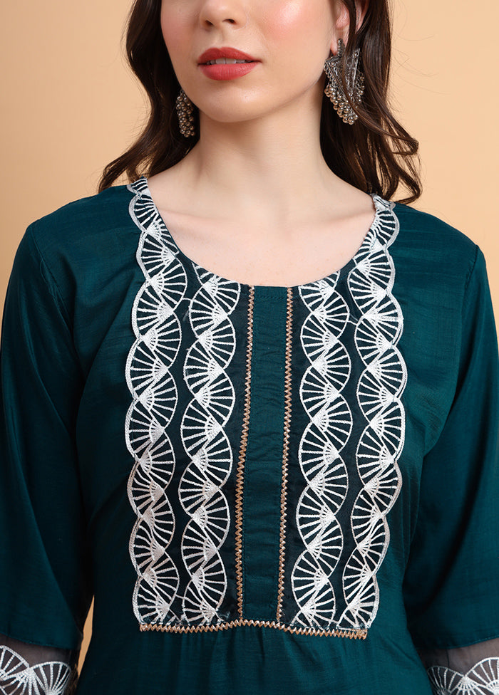 Teal Readymade Silk Kurti