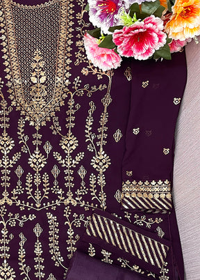 3 Pc Purple Semi Stitched Georgette Suit Set - Indian Silk House Agencies
