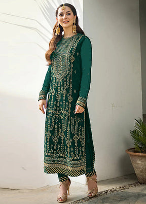 3 Pc Green Semi Stitched Georgette Suit Set - Indian Silk House Agencies