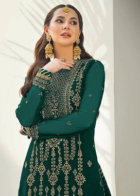 3 Pc Green Semi Stitched Georgette Suit Set - Indian Silk House Agencies