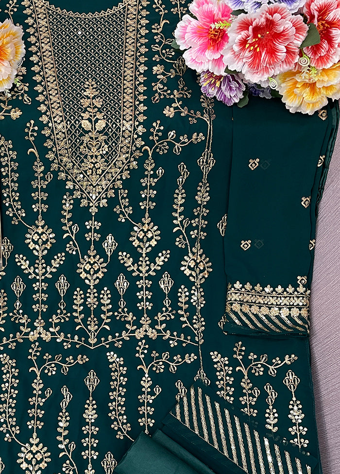 3 Pc Green Semi Stitched Georgette Suit Set - Indian Silk House Agencies