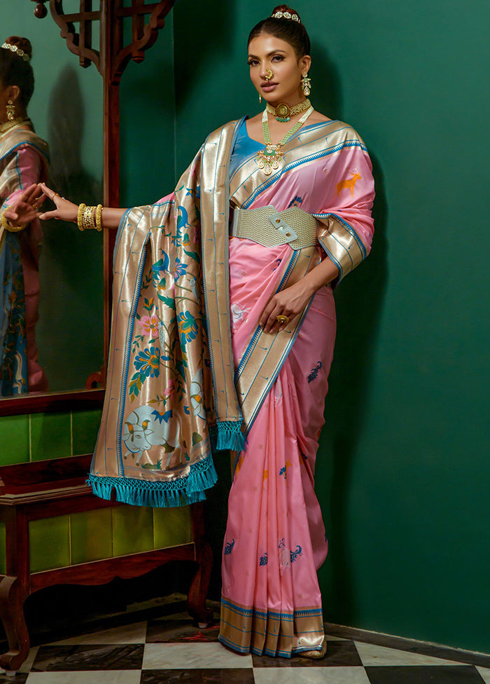 Baby Pink Dupion Silk Saree With Blouse Piece - Indian Silk House Agencies