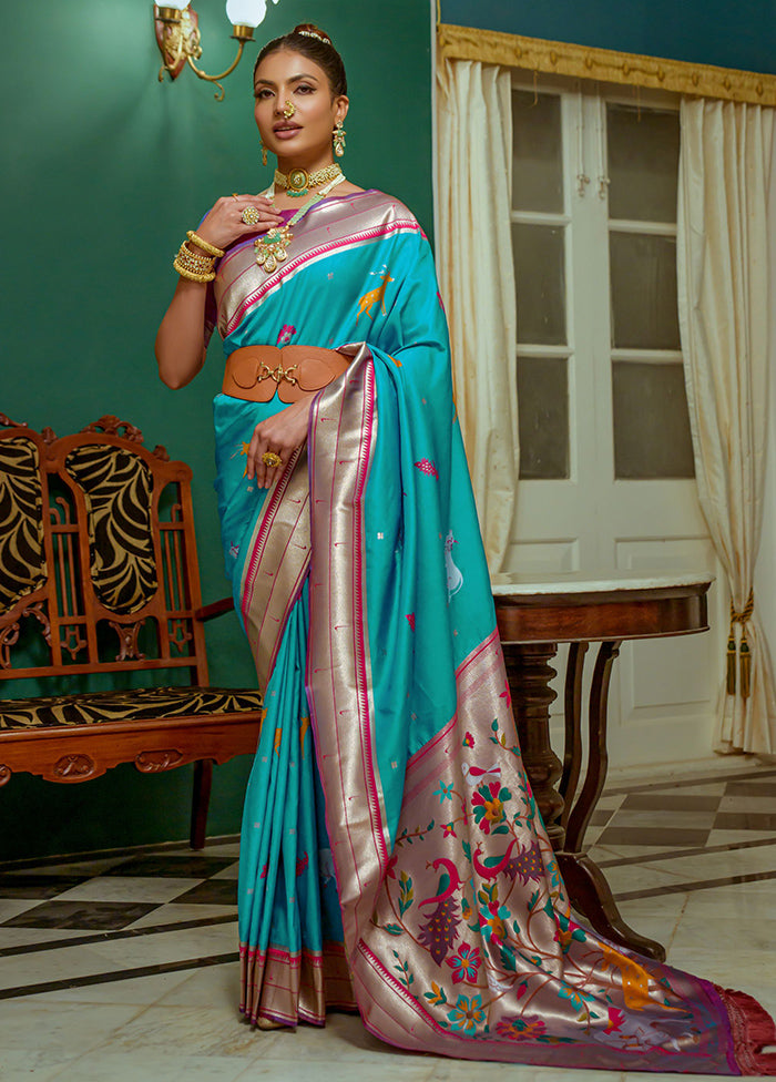 Blue Dupion Silk Saree With Blouse Piece - Indian Silk House Agencies