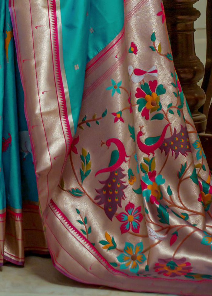 Blue Dupion Silk Saree With Blouse Piece - Indian Silk House Agencies