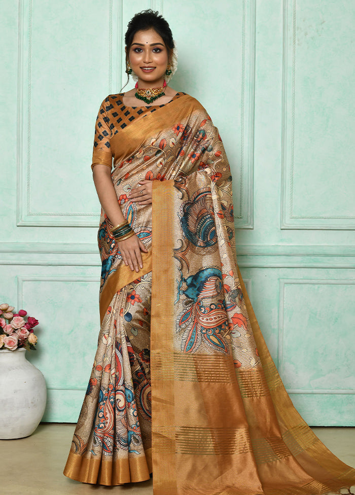 Beige Dupion Silk Saree With Blouse Piece - Indian Silk House Agencies