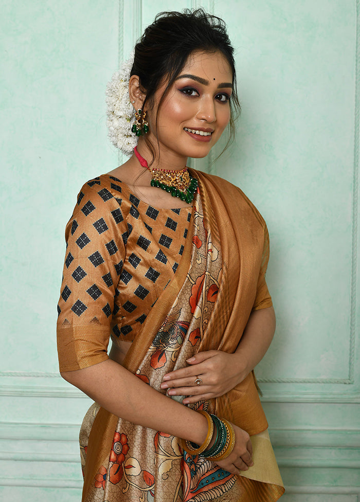 Beige Dupion Silk Saree With Blouse Piece - Indian Silk House Agencies